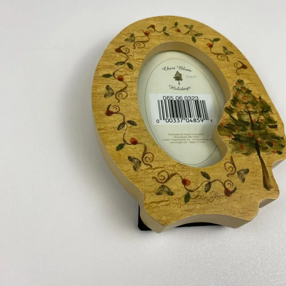 VTG Cheri Blum Holiday Wood 2.5 x 3.5 Picture Frame Christmas Seasonal Decor 5
